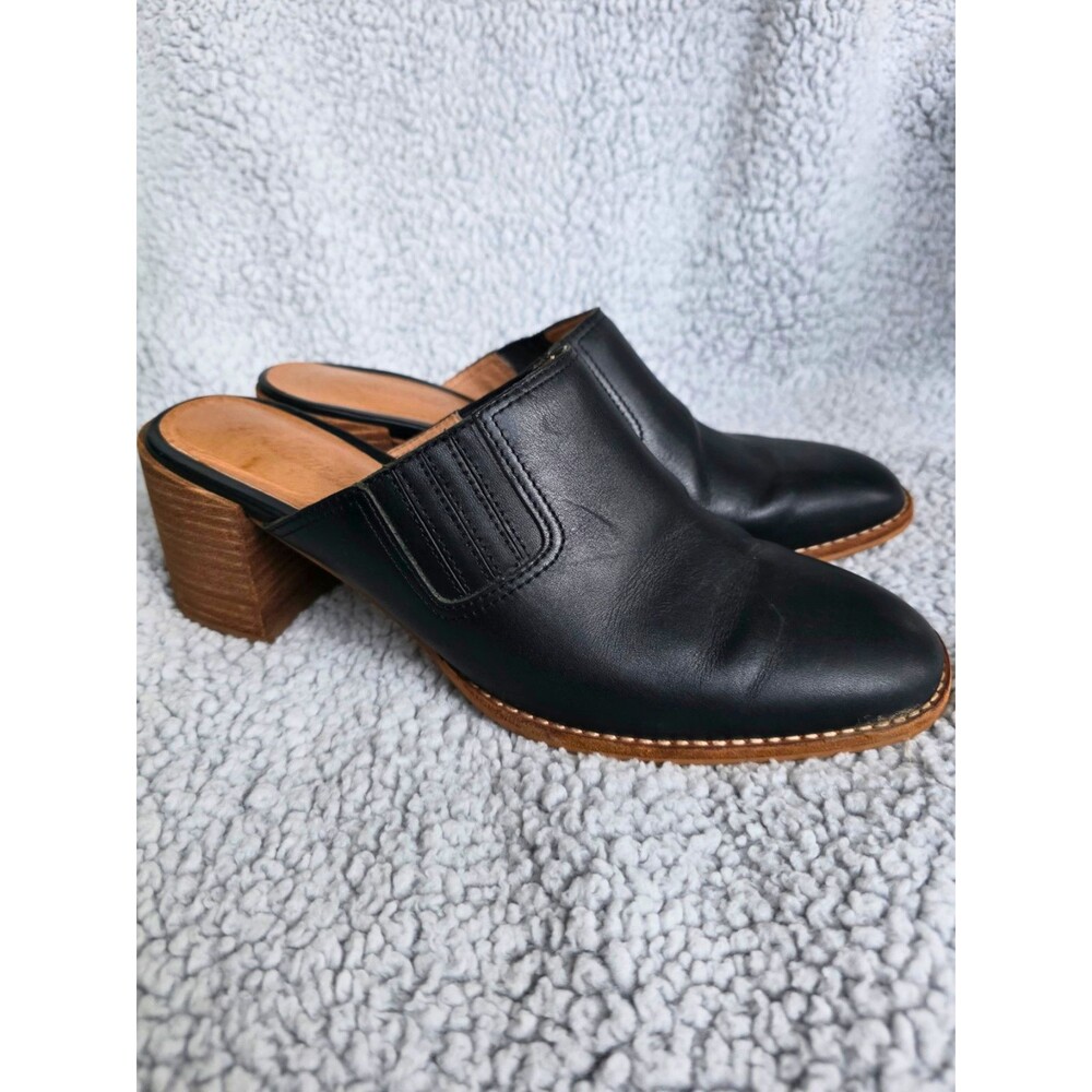 Madewell The Carey Mule Black Leather Square Toe Chunky Stacked Heel Size 9.5